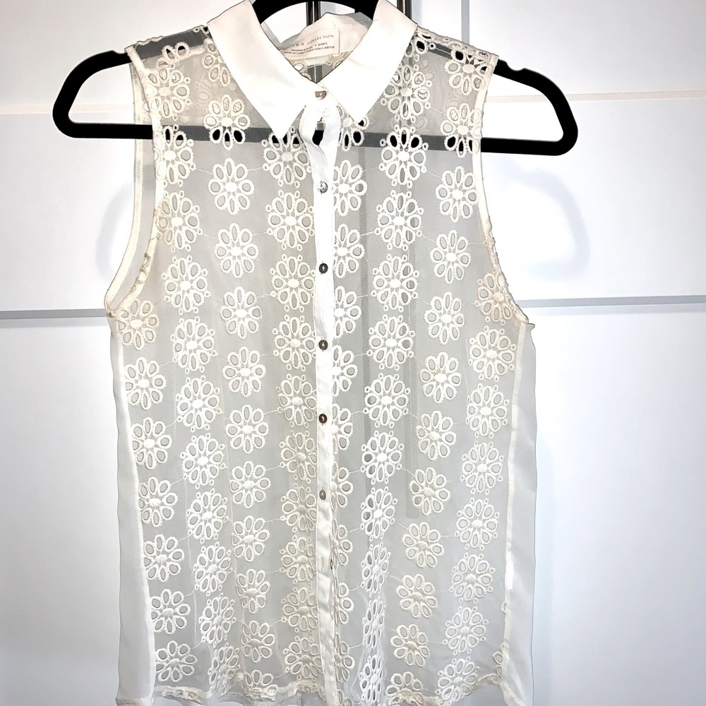 White lace sheer blouse